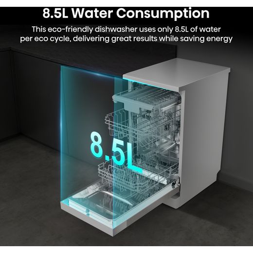 Hisense Slimline Dishwasher - Silver - annotation - 8.5 litre water consumption